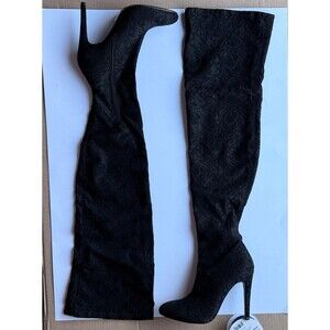 Women’s Black Knee High Lace Heeled Boots size 8